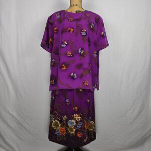 Vintage Maggie Sweet‎ Jubilee Two Piece Set Purple Floral Skirt & Top 2X 3X